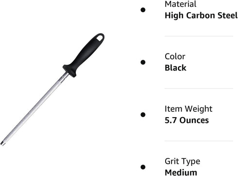 Kitchen Knife Sharpener Rod, 13 inch Carbon Steel Professional Honing Rod with Hanging Holes