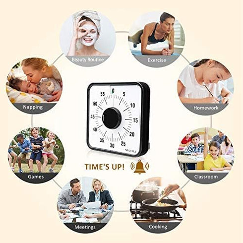 Secura 60-Minute Visual Countdown Timer, 7.5-Inch Oversize Mechanical Timer for Kids and Adults, Green