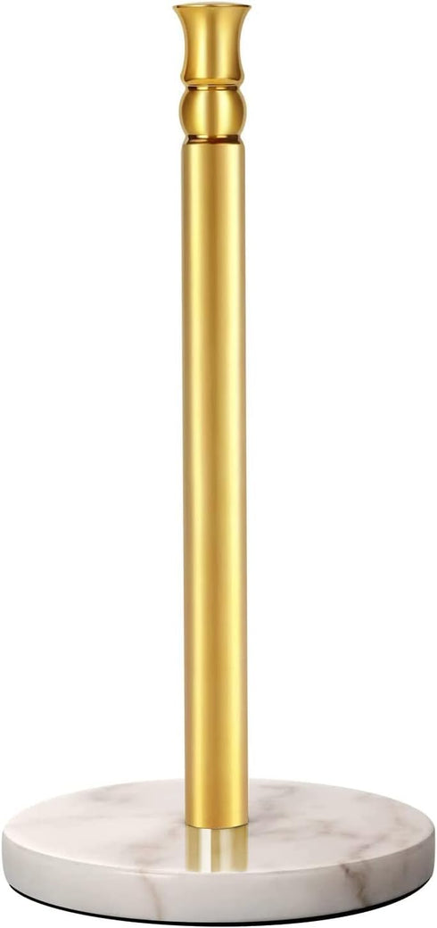 Paper Towel Holder Stand with Heavy Marble Base, One-Handed Ripping Countertop Holder, NOT Tip Over - Gold