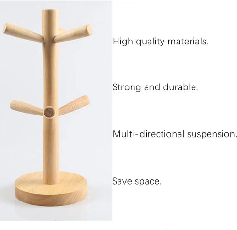 Mug Holder Tree, Bamboo Stand with 6 Hooks, Countertop Coffee Cup Holder for Kitchen and Coffee Station