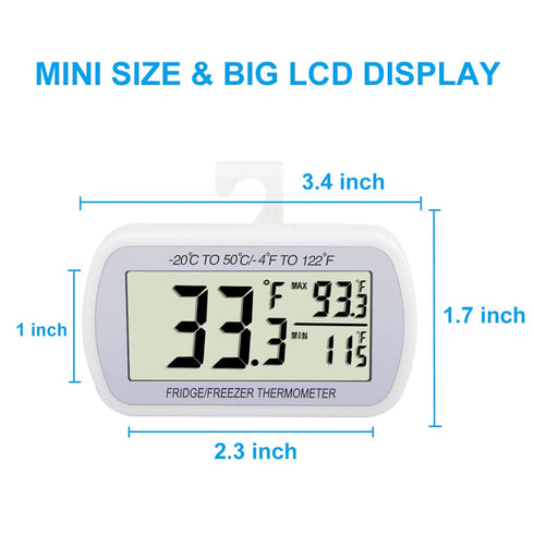 Waterproof Refrigerator Thermometer, Digital Freezer Room Thermometer with Max/Min Record Function, Large LCD Screen (1