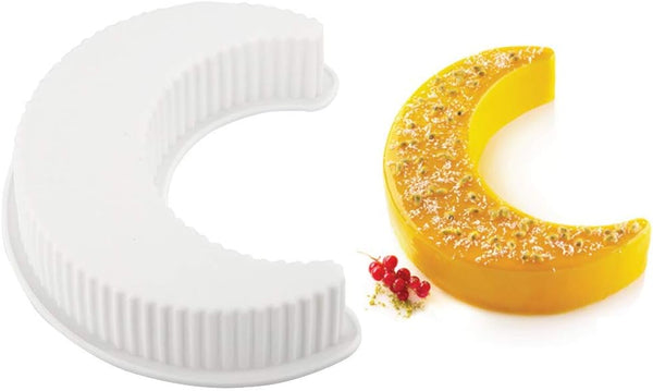 3D Moon Shape Silicone Cake Mold, Crescent Moonlight Sonata Mousse Cake Pan for Baking