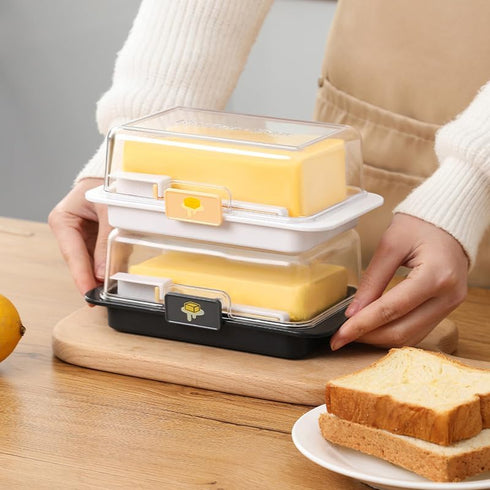 YUEICOIY 500g Countertop, Butter Storage Box with Cutting Handle, One-Hand Open Lid, Measuring Spreader with Scale