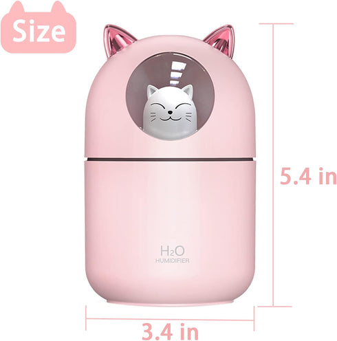 Small Humidifier, Cute Portable Cool Mist with 6 Pcs Humidifier Sticks, 7 Color Night Light
