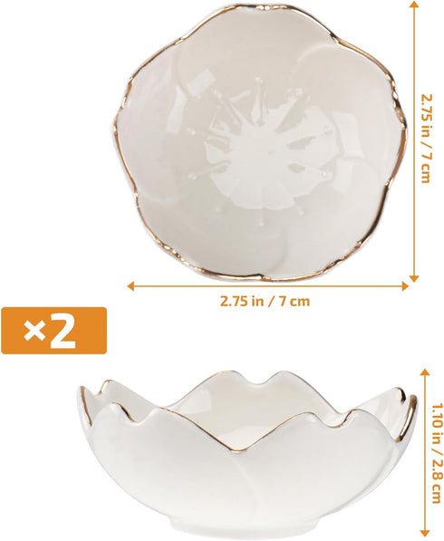 DOITOOL Ceramic Seasoning Dishes, 2 Pcs Porcelain Sushi Dipping Bowl, Cherry Blossom Sauce Holder (White)