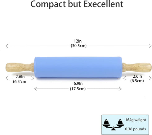 Silicone Rolling Pin for Baking, Non-stick Dough Roller with Wooden Handle, Kitchen Accessories, Pastry Roller