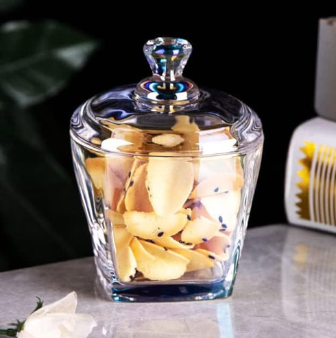 123Arts Glass Sugar Bowl, Candy Jar Storage Jar with Lid for Kitchen Counter