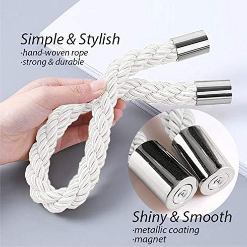 NICEEC 2 Pack Strong Magnetic Curtain Tiebacks, Decorative Weave Rope Curtain Holdbacks for Home & Office Windows