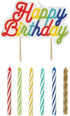 Vibrant Multi-Colored Birthday Candle Set with Large "Happy Birthday" Pick, Pack of 13