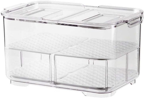 SANNO Refrigerator Food Storage Containers - Stackable Bin Organizer with Vented Lids and Removable Drain Tray