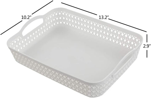 White Plastic Storage Basket Tray, Large Pack of 6