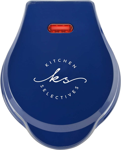 Classic Mini Waffle Maker by Select Brands: Cobalt Blue Non-Stick Iron for Traditional, Savory or Dessert Mini Waffles
