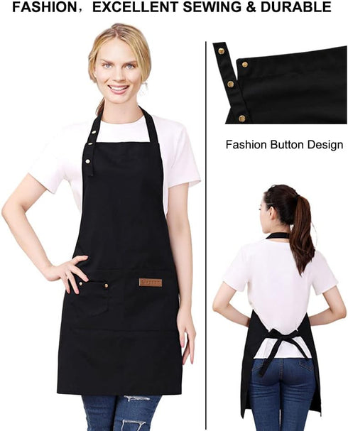Kitchen Cooking Apron for Women Men with Big Pockets, Waterproof Canvas Aprons for Server Pottery Painting Chef
