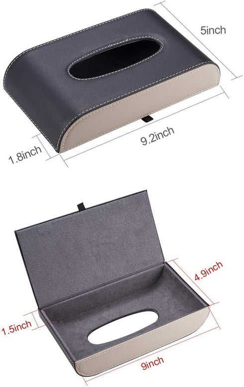 ATMOMO AuMoHall Black with Beige Tissue Box Cover PU Leather Rectangular Tissue Holder for Home Car Office Decor (NO