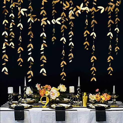Gold Party Decorations Leaf Garland Hanging Paper Gold Leaves Streamer Banner for Wedding & Birthday Supplies