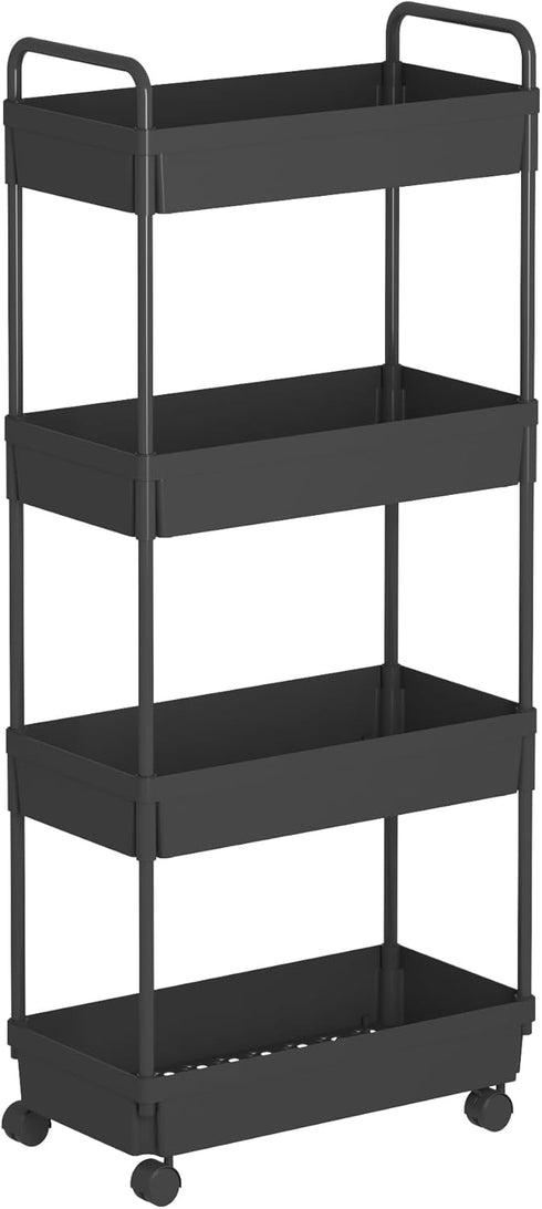 Buzowruil 4 Tier Rolling Storage Cart, Mobile Shelving Unit with Wheels for Kitchen Bathroom Laundry, Black