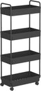 Buzowruil 4 Tier Rolling Storage Cart, Mobile Shelving Unit with Wheels for Kitchen Bathroom Laundry, Black