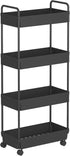 Buzowruil 4 Tier Rolling Storage Cart, Mobile Shelving Unit with Wheels for Kitchen Bathroom Laundry, Black