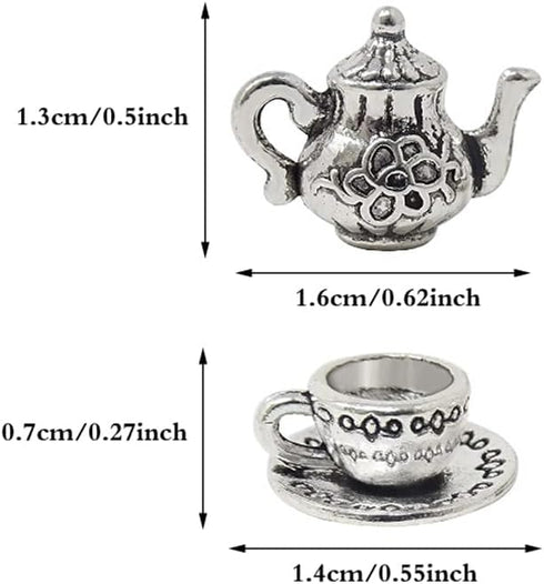 30 Pcs Metal Teapot Tea Cup Charms Pendants Mini Coffee Mug Pendants Vintage Tea Kettle Charms Bulk Pendant for DIY Crafts Bracelet Earrings Necklace Jewelry - Silver
