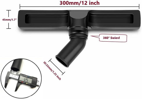 12" 360 1.25" 32mm Universal Vacuum Cleaner Attachment Swivel Floor Brush Tool ID Vacuum Brush Accessorie