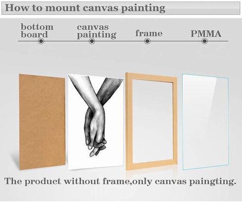 16"x20" Love and Hand in Hand Wall Art Canvas Print Poster, Set of 3 Unframed Black and White Couples Sketch Decor