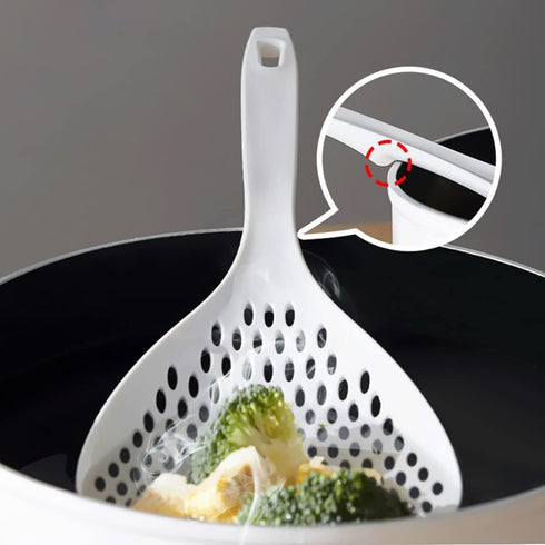2 Pieces Slotted Strainer Scoop Colander, Plastic Skimmer Spoon with Handle for Kitchen Cooking, White and Orange