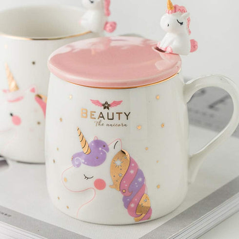BigNoseDeer Unicorn Mug, Cute Ceramic Coffee Mug with Lovely Unicorn Spoon, 380ML Morning Cup Gift for Girls Magic