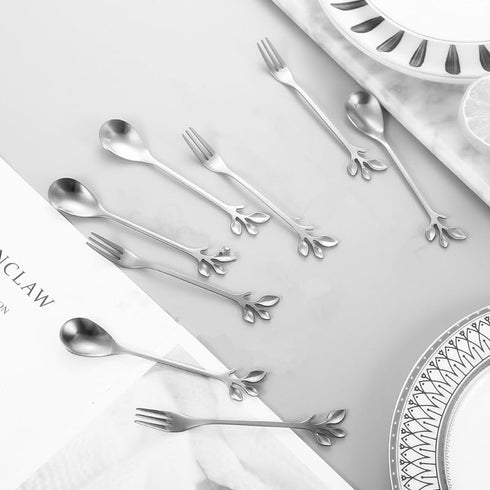 12 Pieces 4.7" Stainless Steel Leaf Shape Mini Dessert Spoons Set for Home Kitchen Tableware