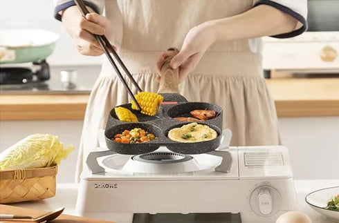 Juvenixs 4-Cup Egg Frying Pan, Nonstick Skillet for Breakfast, Pancakes, Suitable for Gas & Induction Cookware (Black)