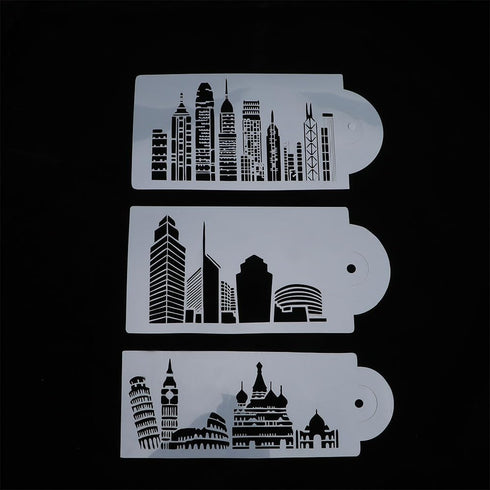 Landmark Building Cake Stencils, 5Pcs/Set Fondant Cake Decorating Templates for Bakery Tools