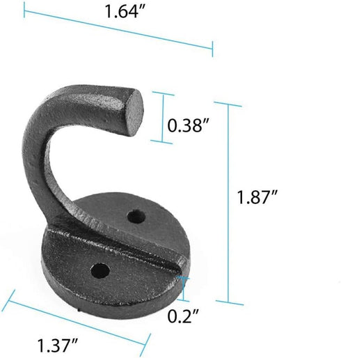 Renovators Supply Manufacturing Black Wrought Iron Wall Coat Hook - Durable 1.6" L Single Hooks for Towel, Kitchenware,