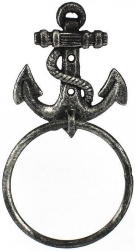 Hampton Nautical Cast Iron Anchor Towel Holder, 8.5", Antique Silver