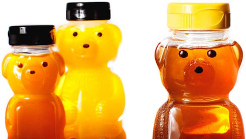 18 Pack 8 oz 12 oz Nakpunar fl Plastic PET Honey Bear Jars, Squeeze Bottles with Yellow Flip-Top Dispenser Caps w/Seals