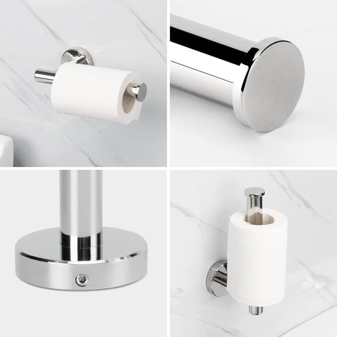 NearMoon 5 Pcs Bathroom Hardware Set, SUS 304 Stainless Steel, 16" Towel Bar, Toilet Paper Holder, 3 Hooks, Chrome