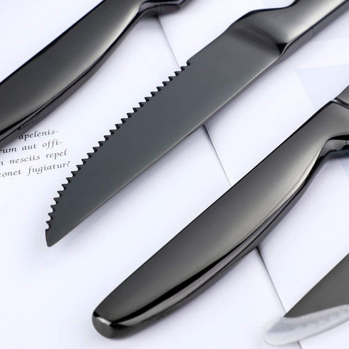 4-Piece Serrated Black Steak Knife Set, Stainless Steel Cutlery for Home, Restaurant, Hotel, 22cm