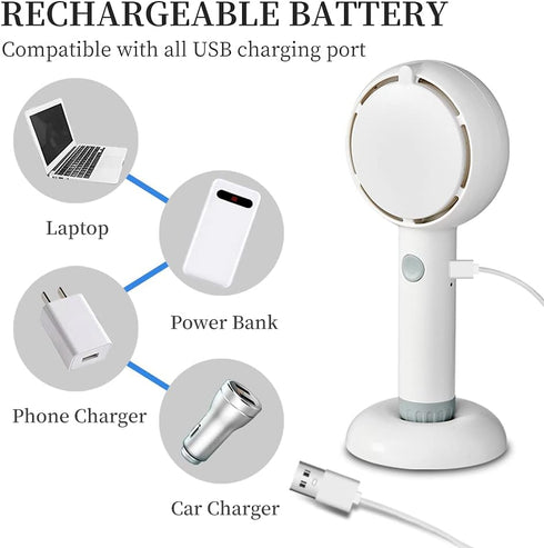 Star Compass Mini Handheld Fan, Battery Operated Rechargeable Portable Fan with LED Light Makeup Mirror, Bladeless