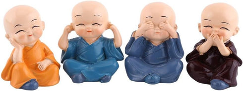 Hztyyier 4Pcs Monks Figurine, Cute Kongfu Monks Car Interior Display Decoration, Dashboard Ornament Home Decor