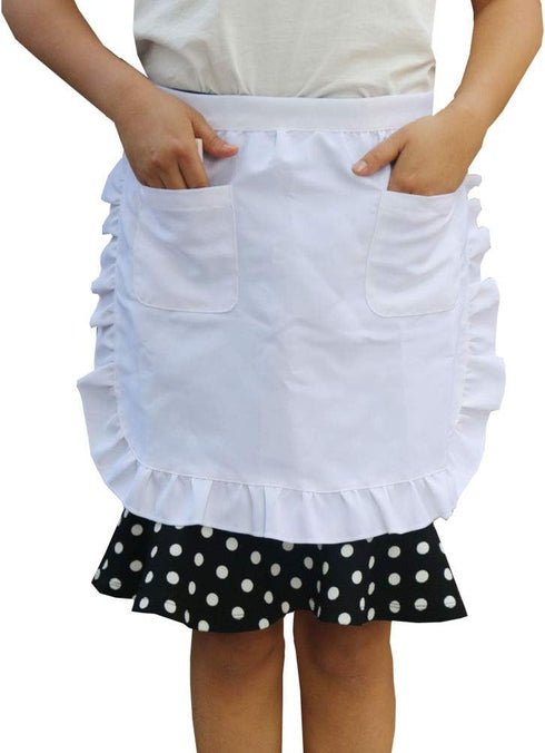 Women's Classic Half Apron with Pockets - Adjustable White Restaurant/Christmas Apron, Easy Clean Fabric