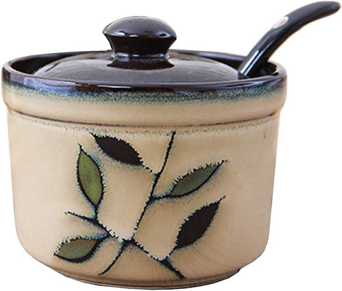 123Arts Ceramic Retro Flower Sugar Bowl, Storage Jar with Lid and Spoon