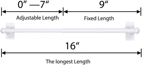 Turquoize Magnetic Curtain Rods, 2 Pack, Adjustable Length from 9 inch to 16 inch, White