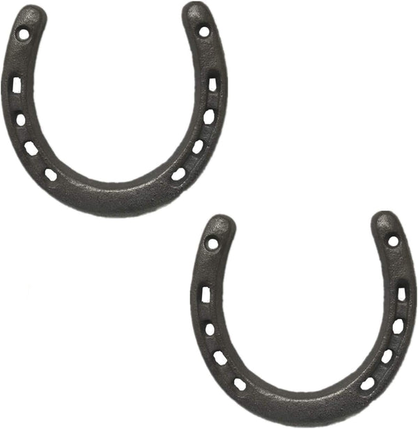 Cast Iron Horseshoe Wall Decor, Medium Horseshoe with 5 Holes for Indoor or Outdoor (2 Pack)