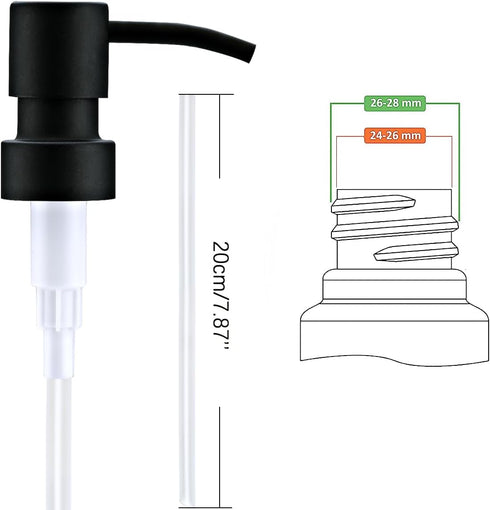 Black Soap Dispenser Pump Replacement, Matte 304 Stainless Steel Hand Soap and Lotion Dispenser for Glass Bottles