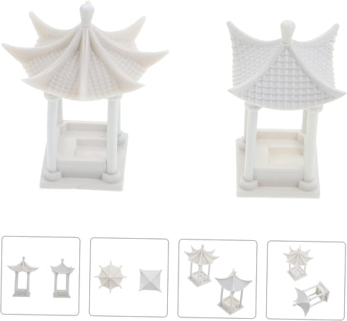 Yardwe 2pcs Building Material Model Ceramic Pagoda Statue, Miniature White Abs Figurines for Doll House, Asian Decor