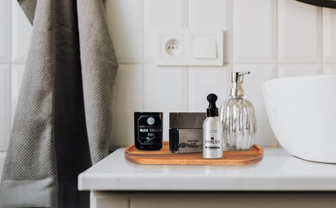 Wooden Vanity Bathroom Trays, Farmhouse Wood Perfume Tray, Rectangular Sink Organizer Tray for Kitchen Counter