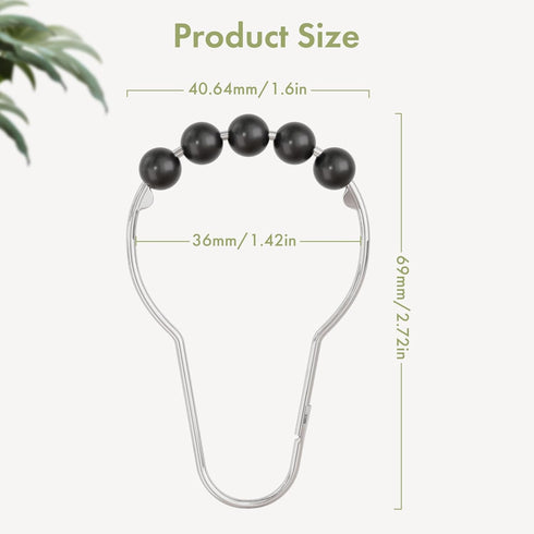 Amazer Black Shower Curtain Hooks, Decorative Rust Proof Acrylic Balls, Stainless Steel, Set of 12