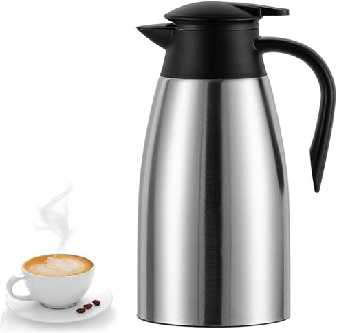 68 Oz Insulated Thermal Coffee Carafe, Stainless Steel Double Walled Vacuum Thermos for Hot Beverages, Silver