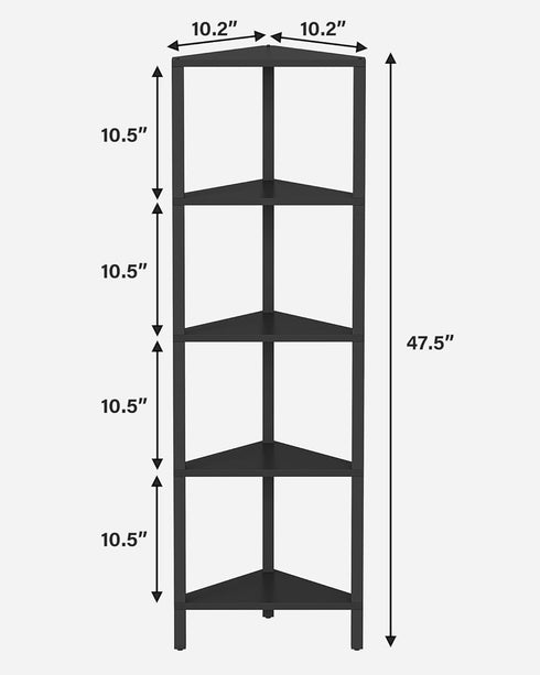 5-Tier BS05BK005 TUTOTAK Corner Shelf, Corner Bookshelf for Small Space, Narrow Display Corner Shelf Stand with Storage