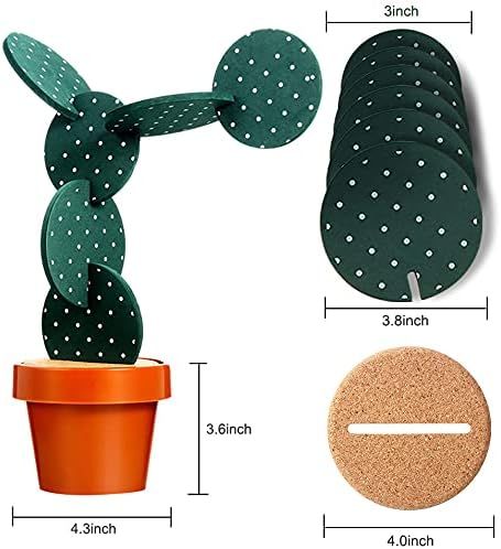 Cactus Coasters Set of 6 DIY Funny Drink Coasters with Flowerpot Holder, Novelty Gifts for Home Bar Decor (Green)