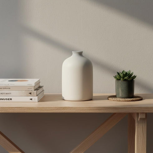 7 Inch White Ceramic Vase - Tall - Large, Minimalist Modern Home Decor, Decorative Object - Centerpiece, Coffee Table