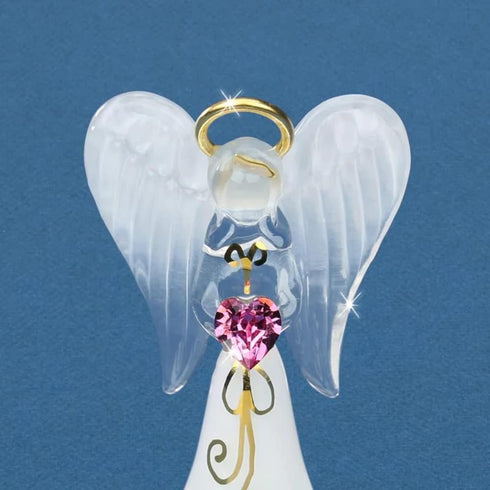 Glass Baron Angel 'I'm Blessed' - Angel Heart Figurine, White, Pink, Clear - Modern with Mirrored Base